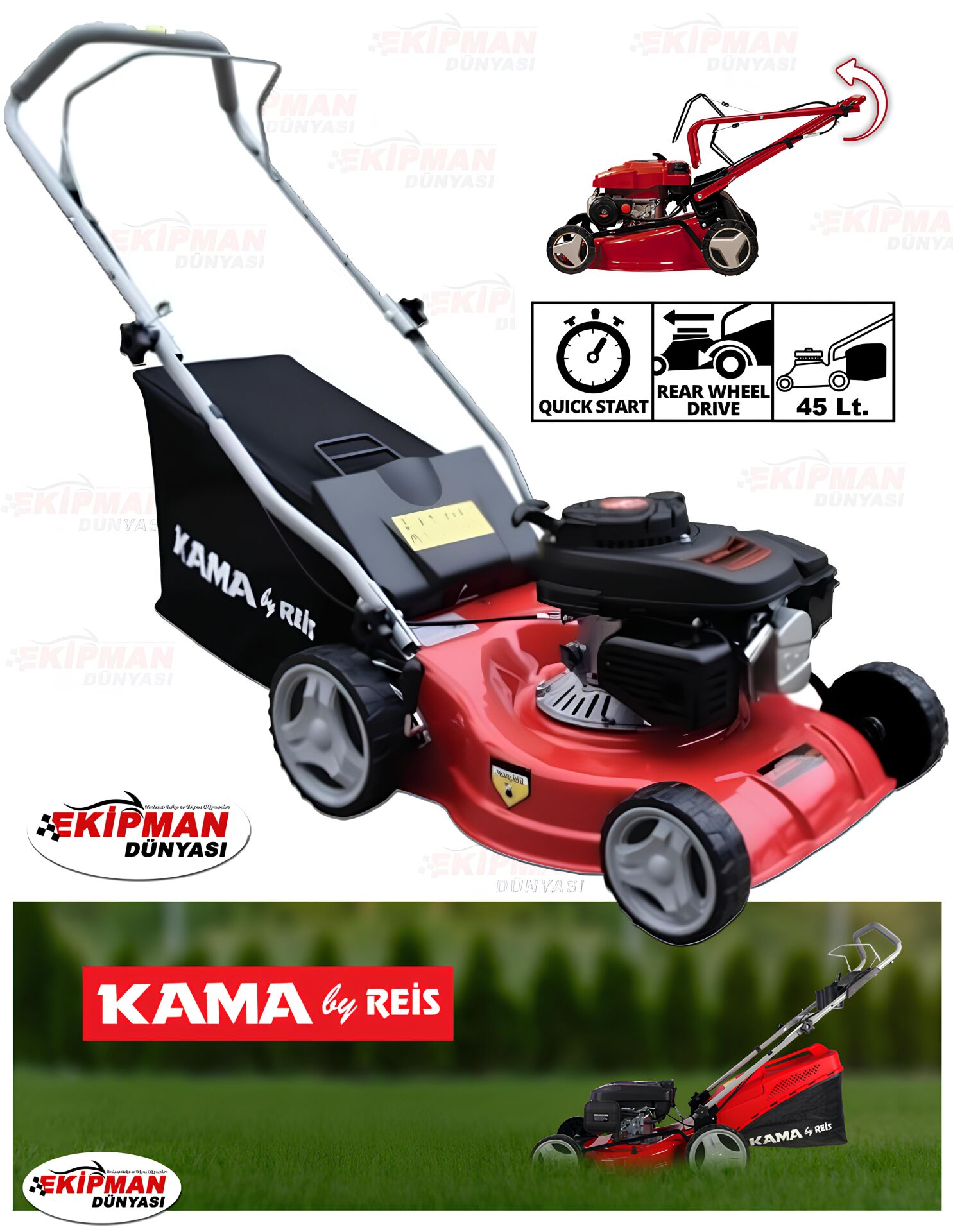 Kama By Reis UME40 Benzinli Çim Biçme Makinesi 45 Litre 40 Cm