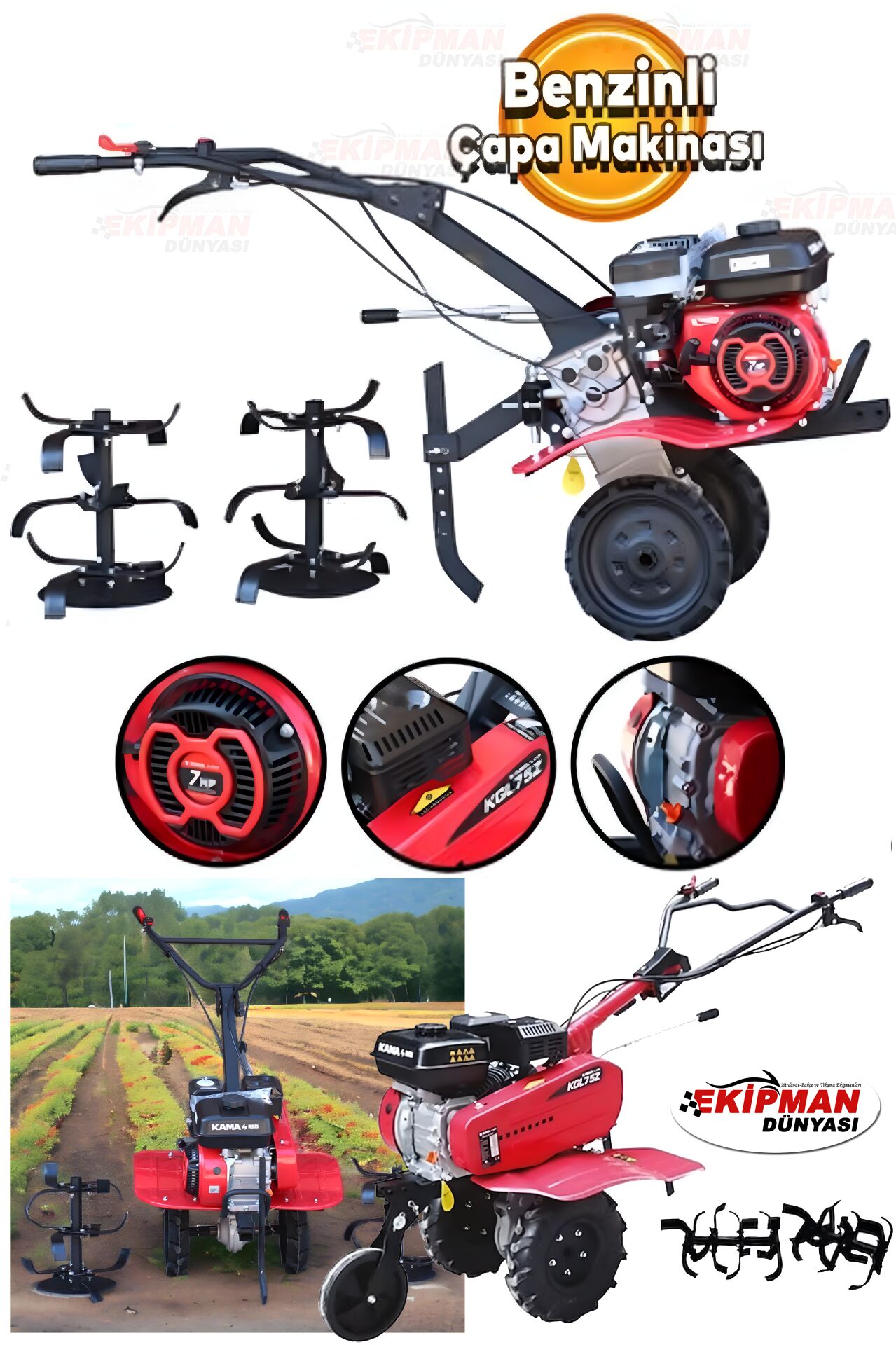 Kama By Reis KGL75Z Benzinli Ipli 7 Hp Çapa Makinası + Çapa Alt Grubu
