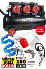 Mytol 100 Litre Yağsız Sessiz Hızlı Hava Kompresörü 6 Hp Havalı Alet Seti 5'li Boya Seti