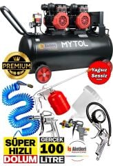 Mytol 100 Litre Yağsız Sessiz Hızlı Hava Kompresörü 4 Hp Havalı Alet Seti 5'li Boya Seti