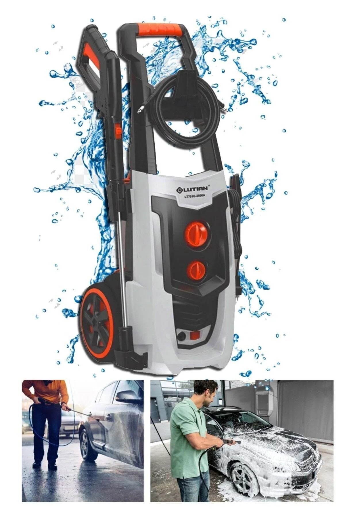 Lutian LT701 195 Bar Yüksek Basınçlı Soğuk Oto Yıkama Makinesi 2500 Watt Indiksiyon Motorlu