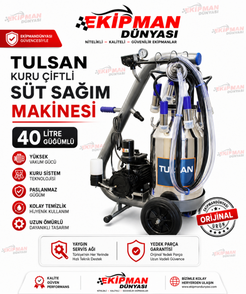 TULSAN Tempo Çift Sağım Kuru Pompa Alüminyum Tek Güğüm 40 L Süt Sağım Makinesi