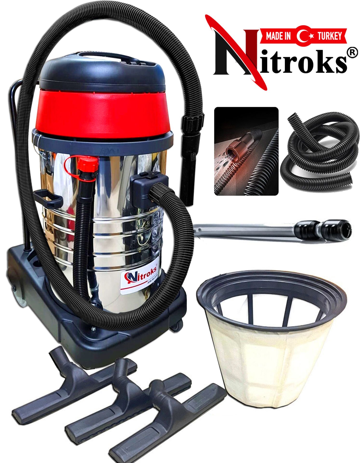 Nitroks 3 Motorlu Islak Kuru Süpürge Makinası Sanayi Tipi 3600 Watt.