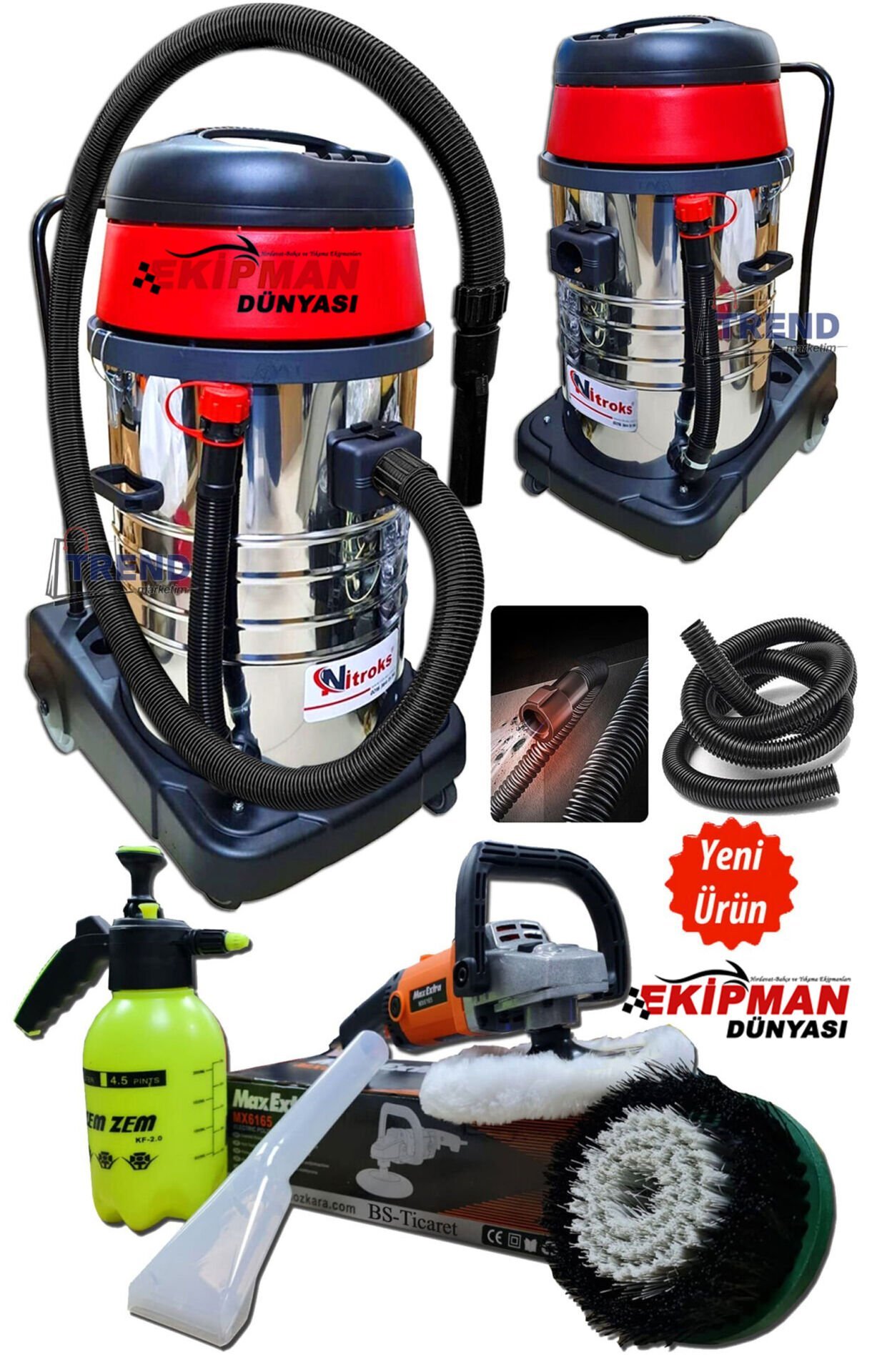 Nitroks Profesyonel 3 Motorlu Koltuk Yıkama Makinası ve Koltuk Fırçalama Makinası 3600 Watt