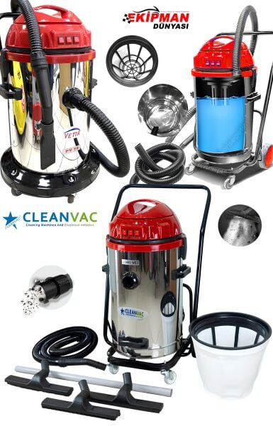 Cleanvac WD-753 Islak Kuru Özellikli Üç Motorlu Sanayi Tipi Süpürge 3600 Watt