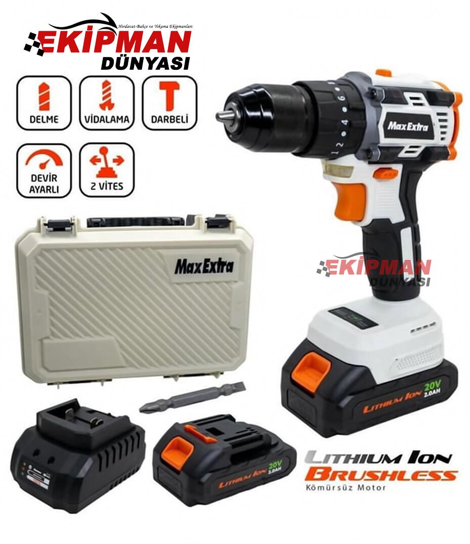 Max Extra MX2020 Kömürsüz Çift Akülü Darbeli Matkap 20V 2.0Ah