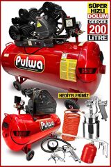 PULWA 200 Litre 3 Hp Çift Pistonlu Yağlı Sesli Kompresör 8 Bar