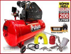 PULWA 200 Litre 3 Hp Çift Pistonlu Yağlı Sesli Kompresör 8 Bar