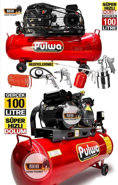PULWA 100 Litre 2 Hp Çift Pistonlu Yağlı Sesli Kompresör 8 Bar