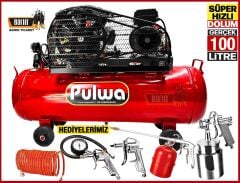 PULWA 100 Litre 2 Hp Çift Pistonlu Yağlı Sesli Kompresör 8 Bar