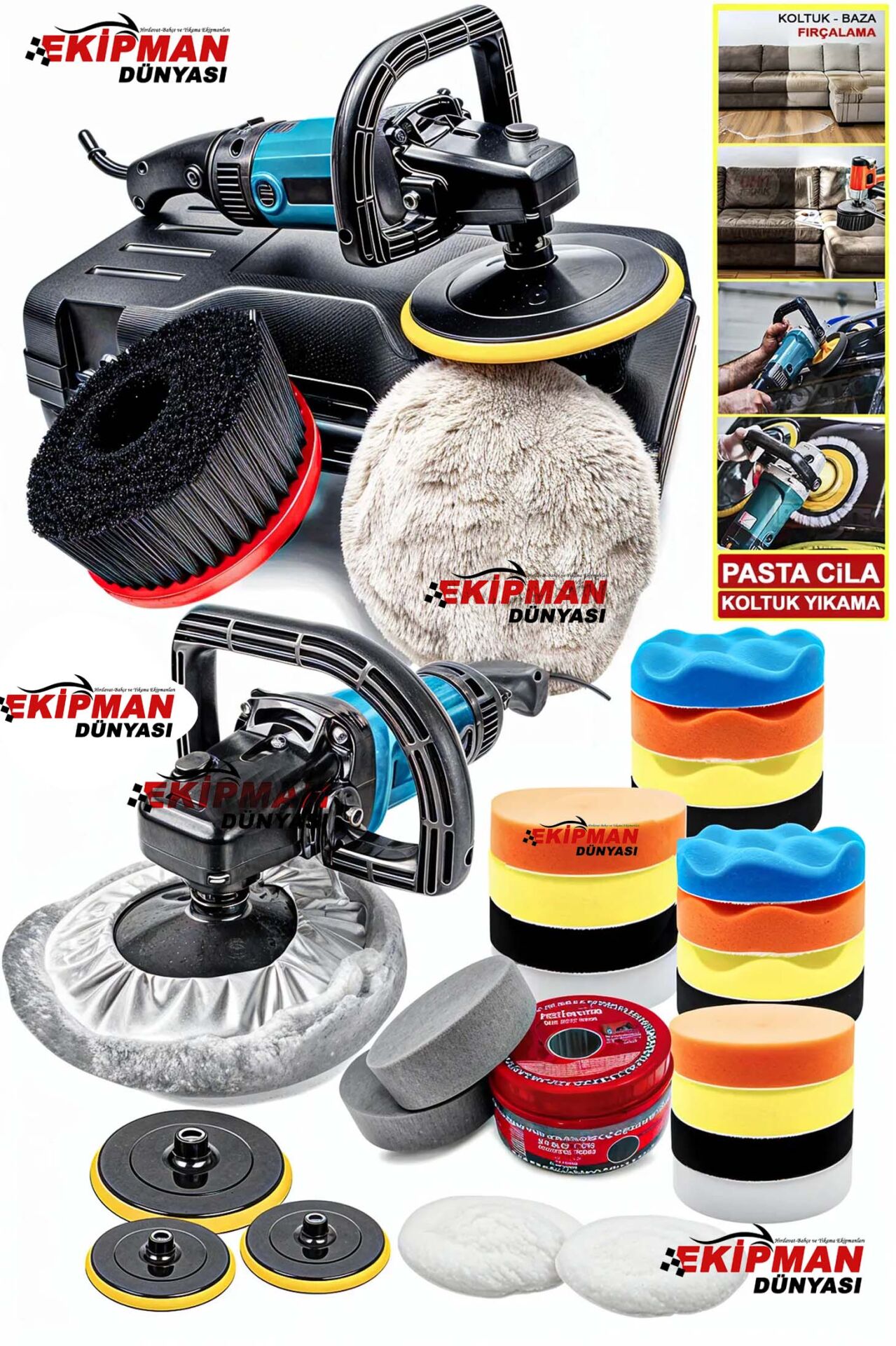 PROXTECH Pro Kalite 30 Parça Full Takım 6 Kademe Ayarlı Polisaj Makinesi Koltuk Yıkama Zımpara Pasta Cila Set