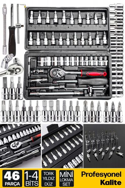 WORKMASTER Yüksek Kalite 46 Parça Mini Lokma Takımı Otomatik Cırcırlı 1/4″ Kombinasyon Alet ve Tornavida Seti