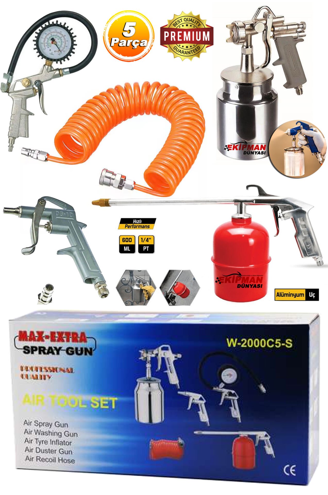 Tüm Kompresörlere Uyumlu Üstün Kalite Havalı Alet Seti 5 Parça ve Havalı Boya Seti