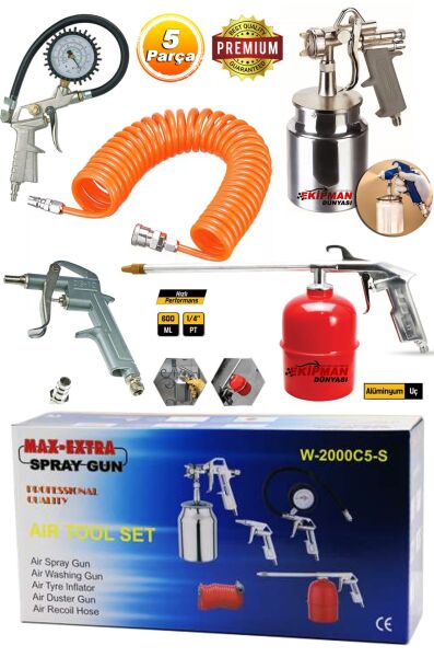 Max Extra Havalı El Aletleri 5 Parça Havalı Boya Seti Ve Havalı Alet Seti 5 Parça Kompresör Seti