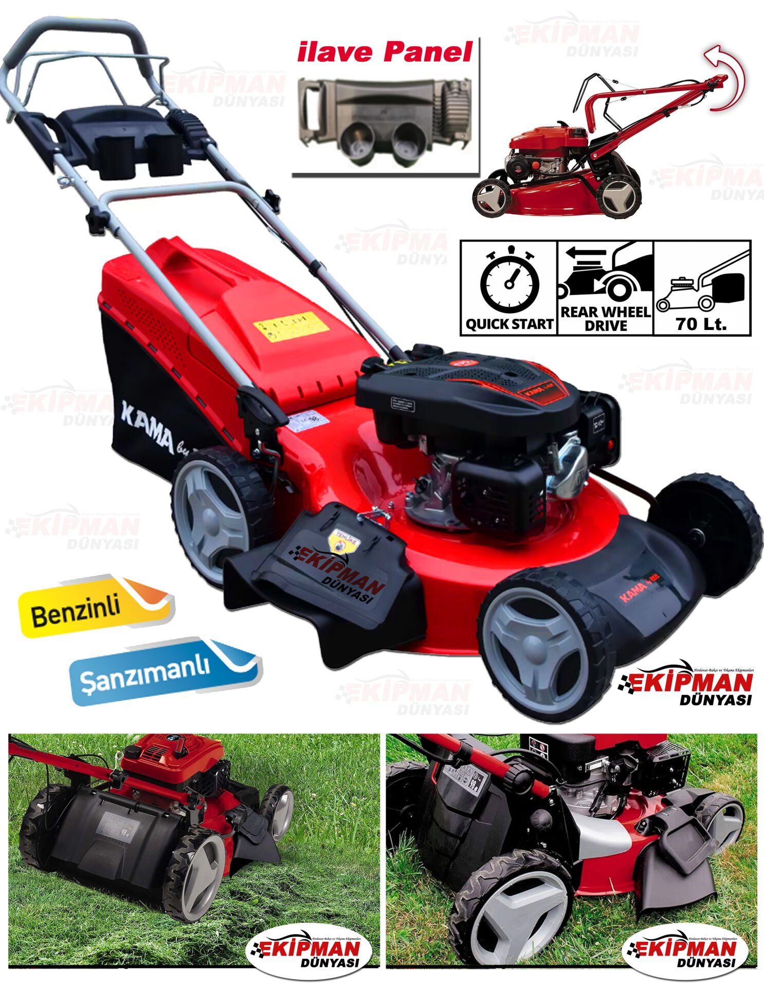 Kama By Reis UMS56 Benzinli Şanzımanlı Çim Biçme Makinası 70 Litre Sepeti ve 56 Cm Bıçak Boyu
