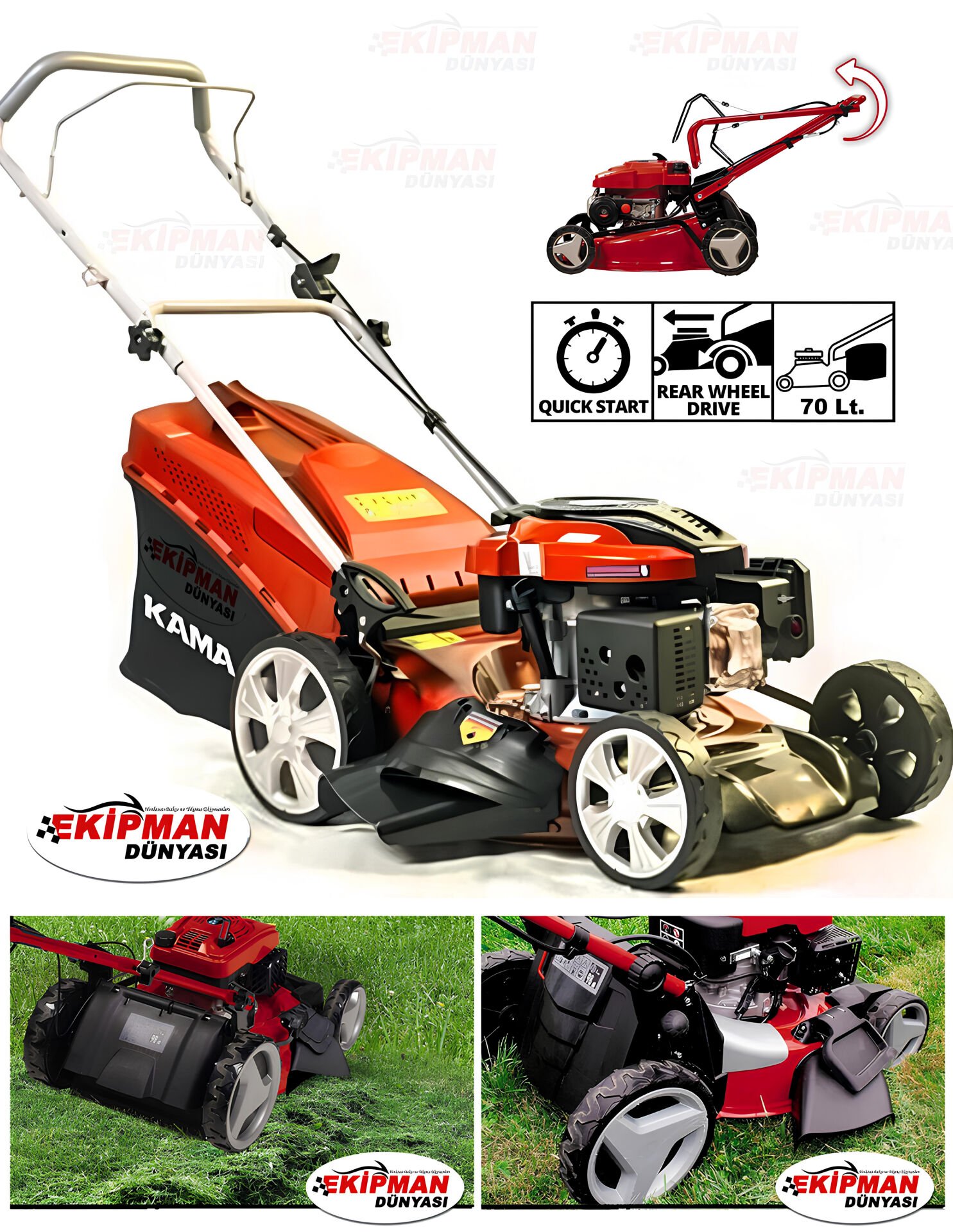 Kama By Reis UME51 175cc Benzinli Çim Biçme Makinesi 70 Litre 51 Cm