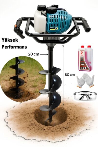 WORKMASTER Profesyonel 52 cc Toprak Burgu – 2,5 HP Yüksek Güç – Fidan, Direk, Çit Dikme Makinesi