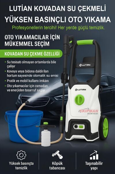 LUTIAN 130 Bar Kovadan Su Çekmeli Yüksek Basınçlı Oto Yıkama Makinesi – 1600W