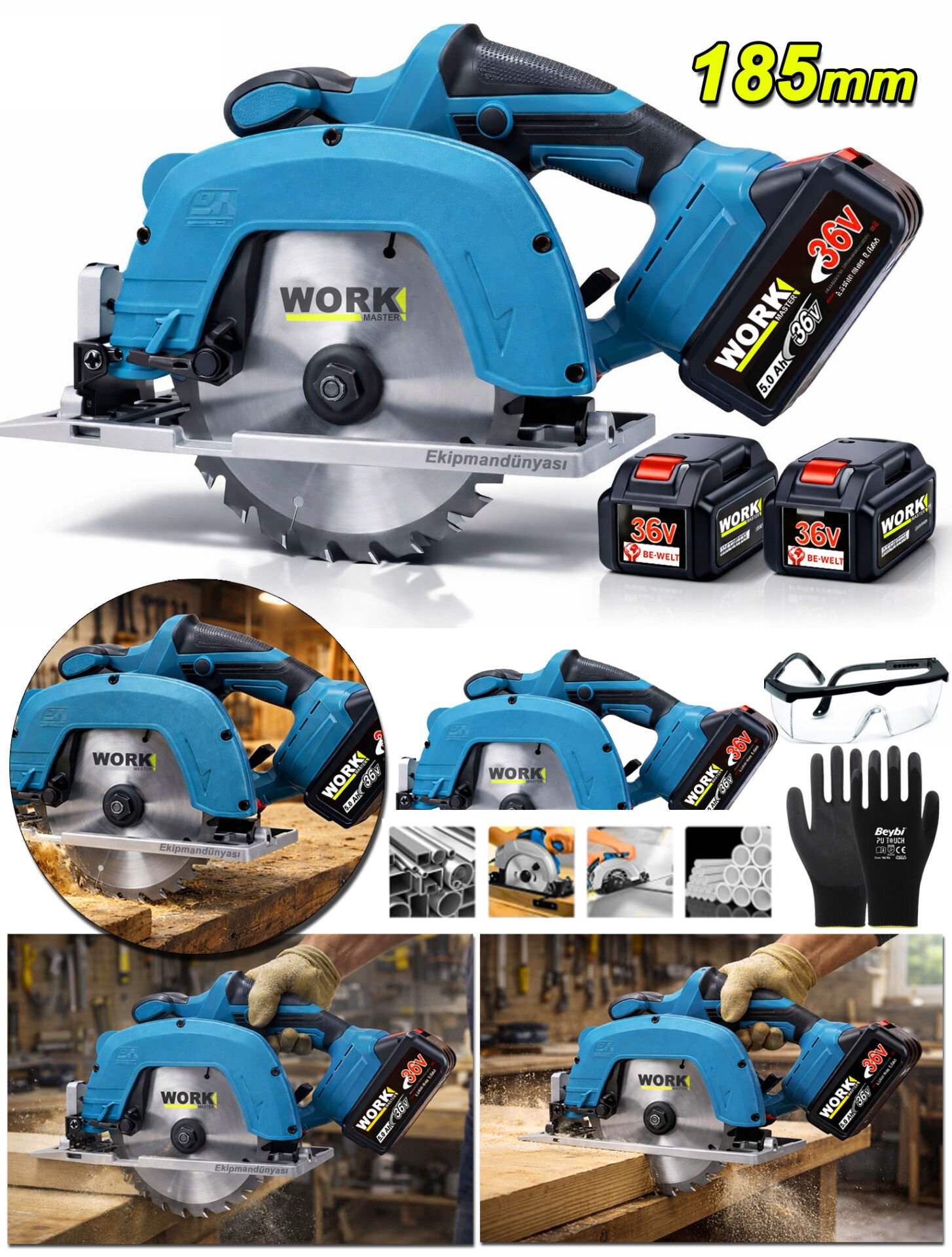 36V Kömürsüz Akülü Sunta Kesme Makinesi 185mm | Work Master