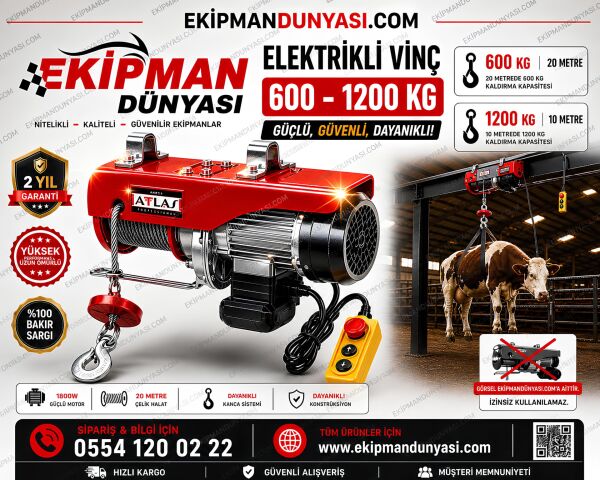Attlas 600-1200 Kg Elektrikli Vinç Kurban Kesim Hayvan Kaldırma Taşıma Vinci