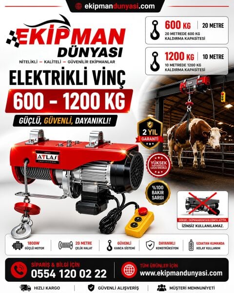 Attlas 600-1200 Kg Elektrikli Vinç Kurban Kesim Hayvan Kaldırma Taşıma Vinci