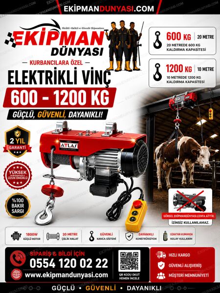 Attlas 600-1200 Kg Elektrikli Vinç Kurban Kesim Hayvan Kaldırma Taşıma Vinci