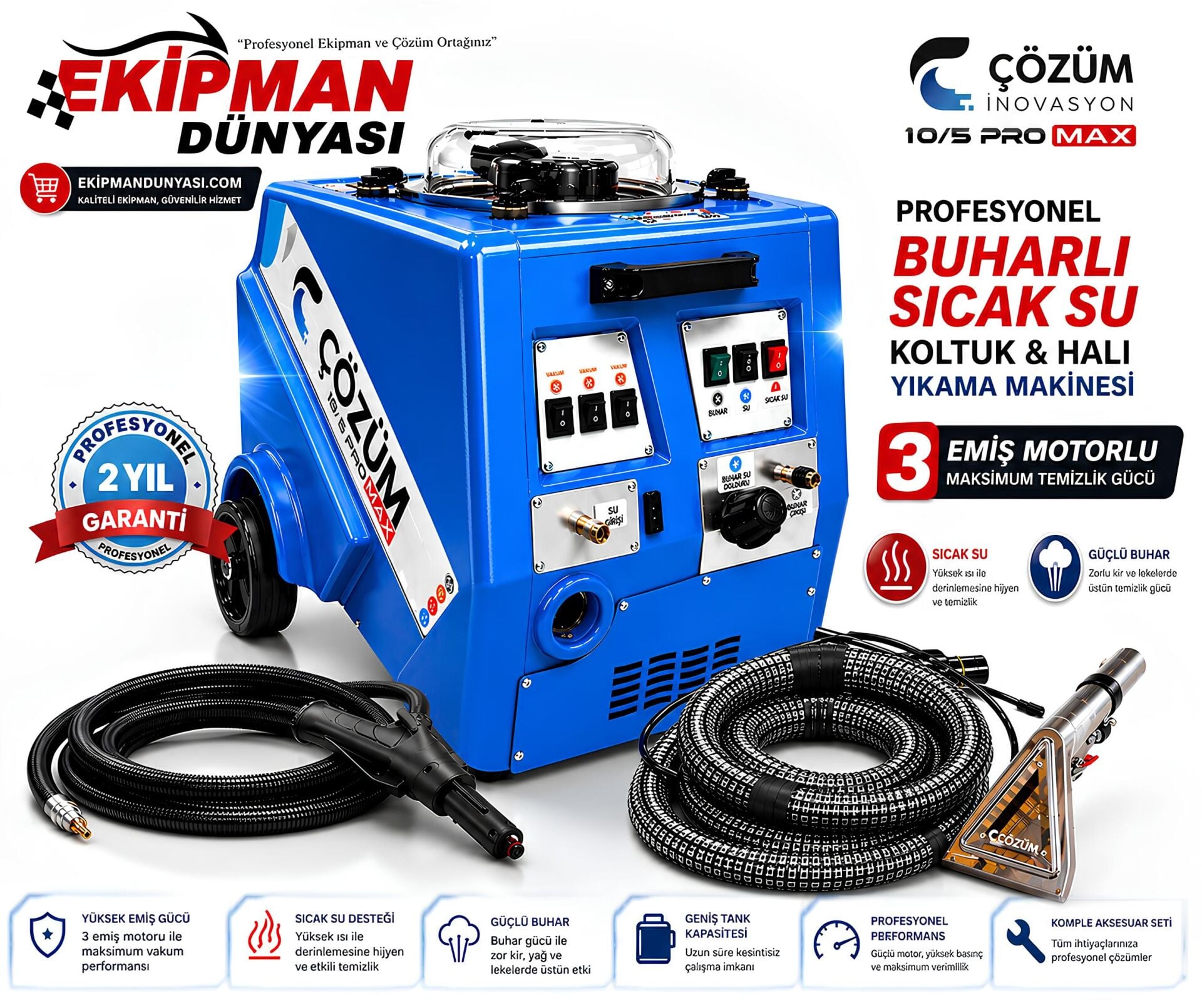 ÇÖZÜM 10-5 PROMAX 3 MOTORLU KOLTUK YIKAMA MAKİNESİ BUHARLI & SICAK SULU
