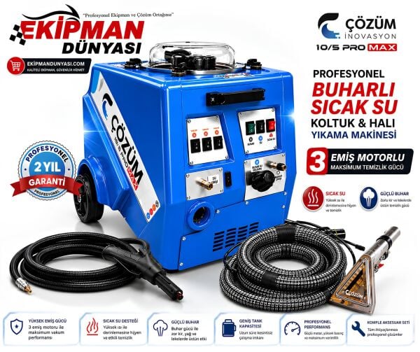 ÇÖZÜM 10-5 PROMAX 3 MOTORLU KOLTUK YIKAMA MAKİNESİ BUHARLI & SICAK SULU