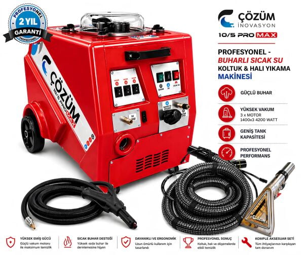 ÇÖZÜM 10-5 PROMAX 3 MOTORLU KOLTUK YIKAMA MAKİNESİ BUHARLI & SICAK SULU