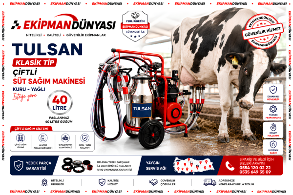 Tulsan Klasik Tip Çiftli İnek Süt Sağma Makinesi 40 Litre Hızlı Sağım