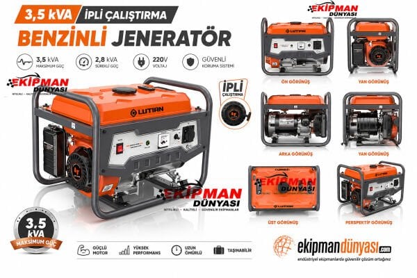 LUTIAN LT3900N-4 3,5 kVA İpli Çalıştırmalı Benzinli Jeneratör | 220V Taşınabilir Elektrik Jeneratörü