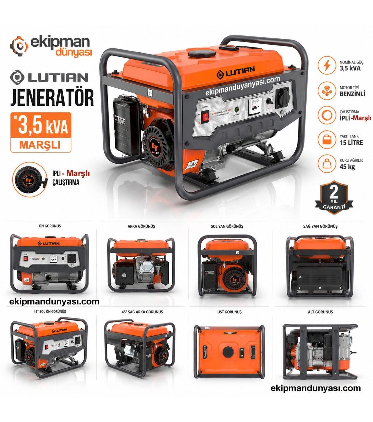 LUTIAN LT3900EN-4 3,5 kVA Marşlı Benzinli Jeneratör | 220V Taşınabilir Elektrik Jeneratörü