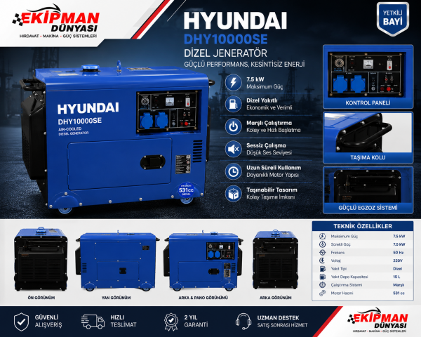 Hyundai DHY10000SE Sessiz Dizel Jeneratör 10 kVA Marşlı Kabinli