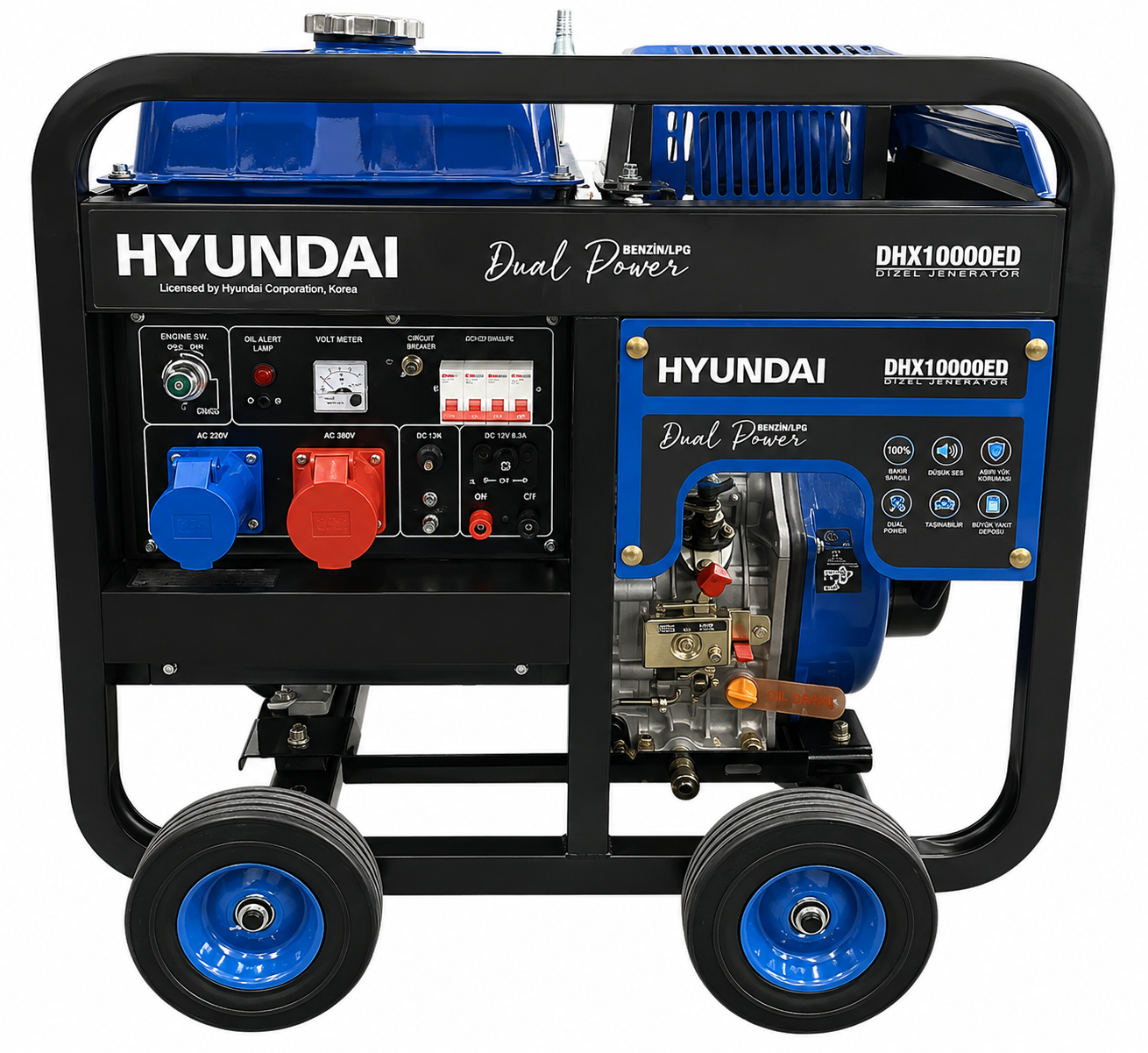 Hyundai DHX10000ED Dual Power Jeneratör 8.75 kVA 220V/380V Marşlı %100 Bakır Sargılı