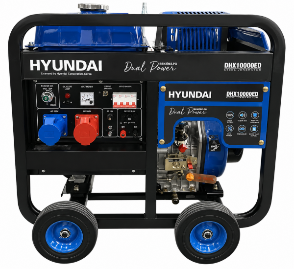 Hyundai DHX10000ED Dual Power Jeneratör 8.75 kVA 220V/380V Marşlı %100 Bakır Sargılı