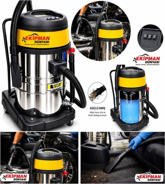 Star 603 WDM 3 Motorlu Yüksek Emiş Güçlü Islak Kuru Sanayi Tip Süpürge 3600 Watt
