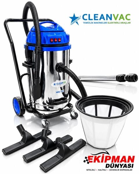 Cleanvac WD-753 3600 Watt 3 Motorlu Islak Kuru Sanayi Tipi Süpürge | Yüksek Emiş Gücü