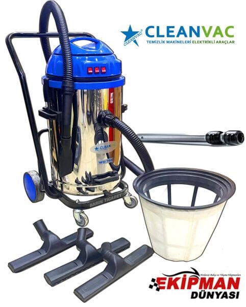 Cleanvac WD-753 3600 Watt 3 Motorlu Islak Kuru Sanayi Tipi Süpürge | Yüksek Emiş Gücü