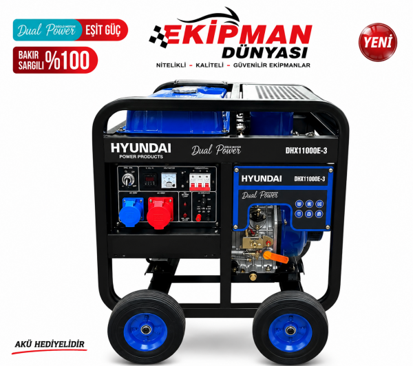 Hyundai DHX11000ED 11 kVA Marşlı Dizel Jeneratör Monofaze & Trifaze Güç Çıkışlı Profesyonel Seri
