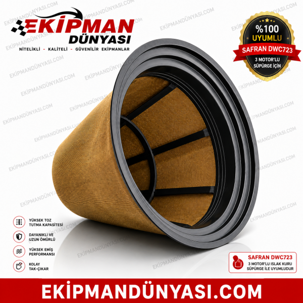 Safran DWC723 3 Motorlu Islak Kuru Süpürge Yıkanabilir Toz Torbası | Orijinal Uyumlu Filtre