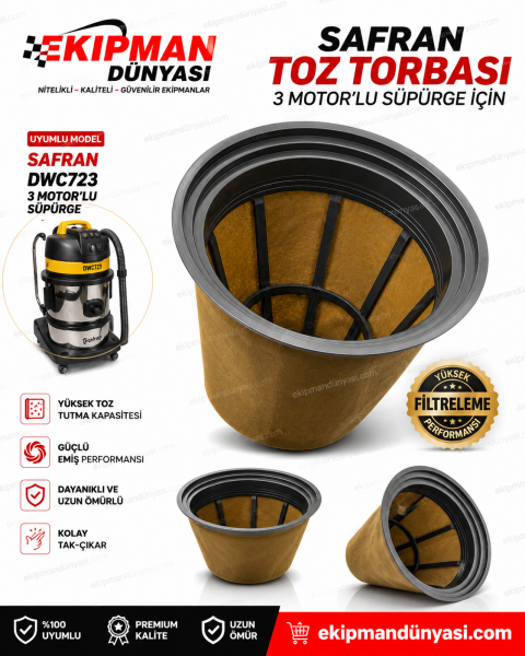 Safran DWC723 3 Motorlu Islak Kuru Süpürge Yıkanabilir Toz Torbası | Orijinal Uyumlu Filtre