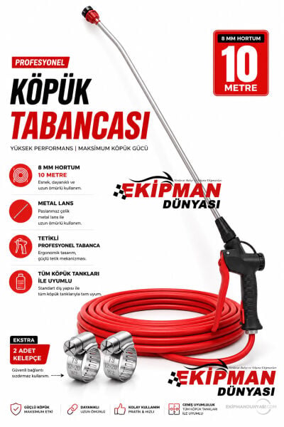 Köpük Tabancası Hortumu 8 mm 10 Metre – Tüm Köpük Tanklarına Uyumlu Yüksek Basınçlı Köpük Tabancası