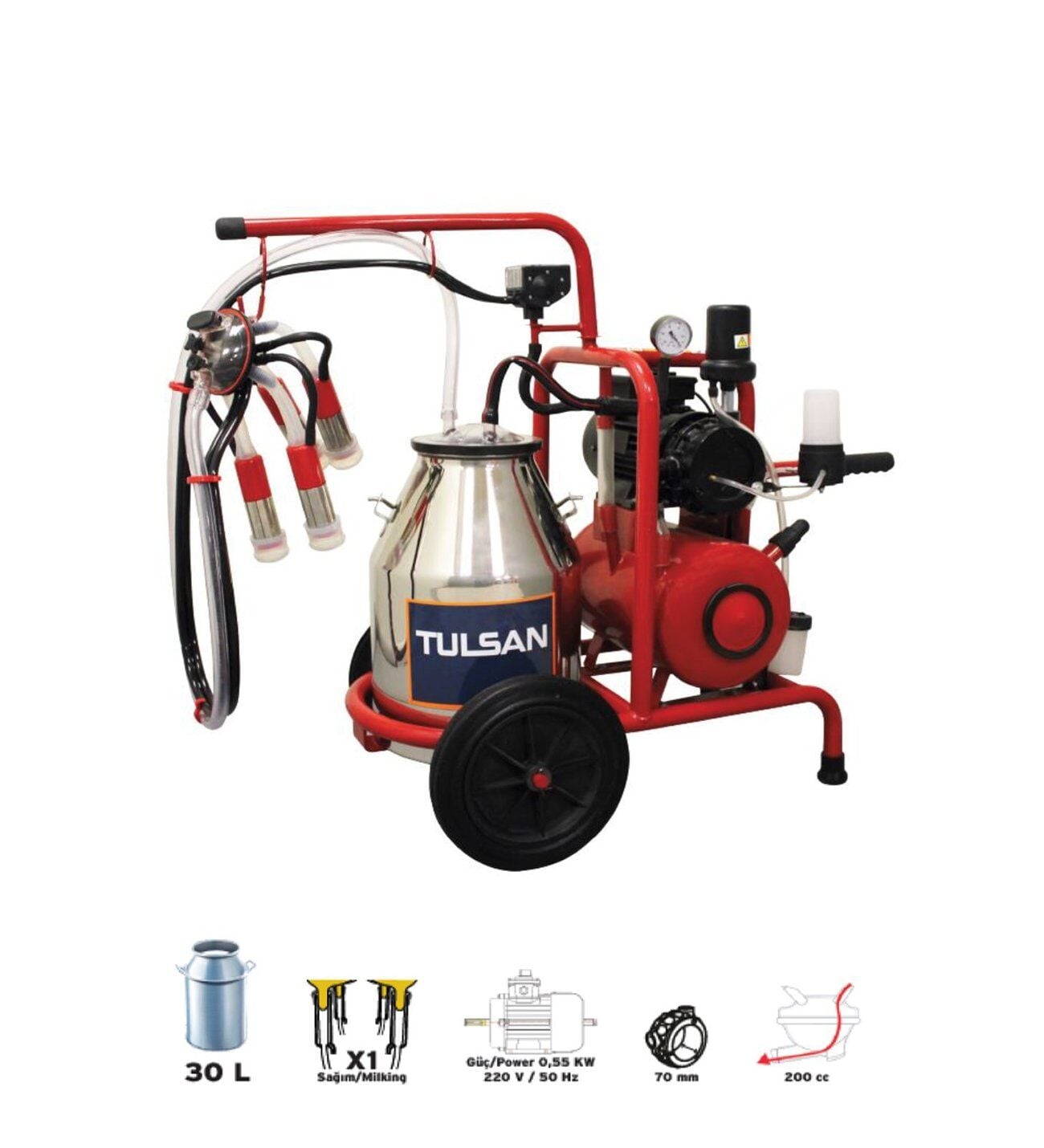 Tulsan 30 Litre Klasik Tip Tek Sağım Süt Sağma Makinesi Alüminyum Kuru Tip