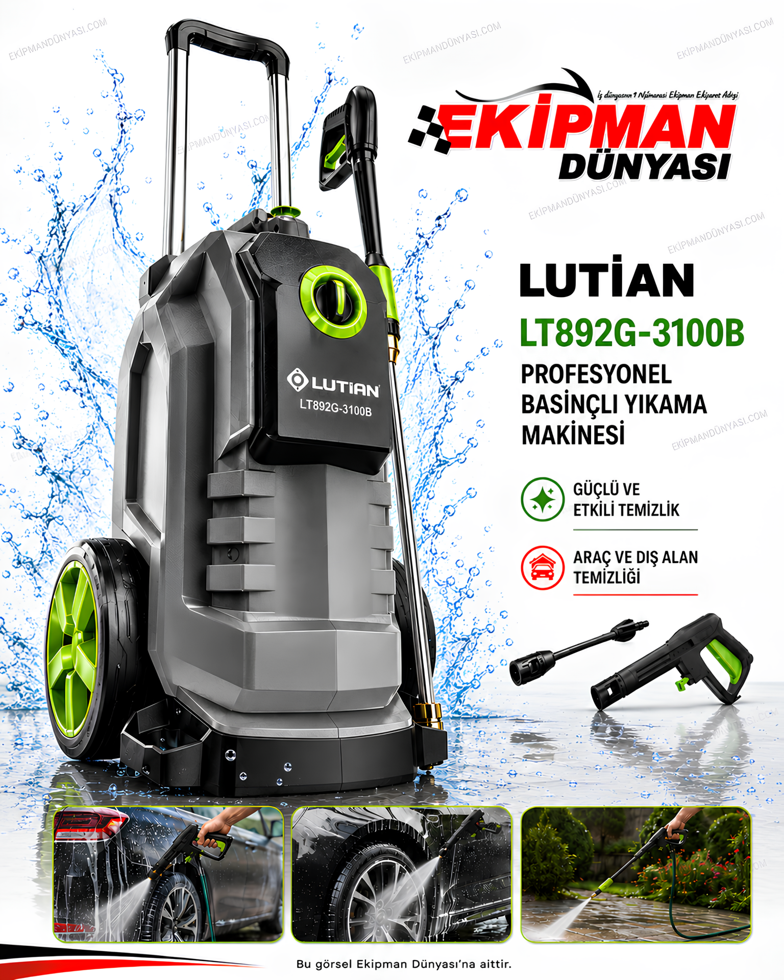 Lutian LT892-3100B 3100 W 210 Bar Yüksek Basınçlı Oto Yıkama Makinesi - İndiksiyon Motorlu