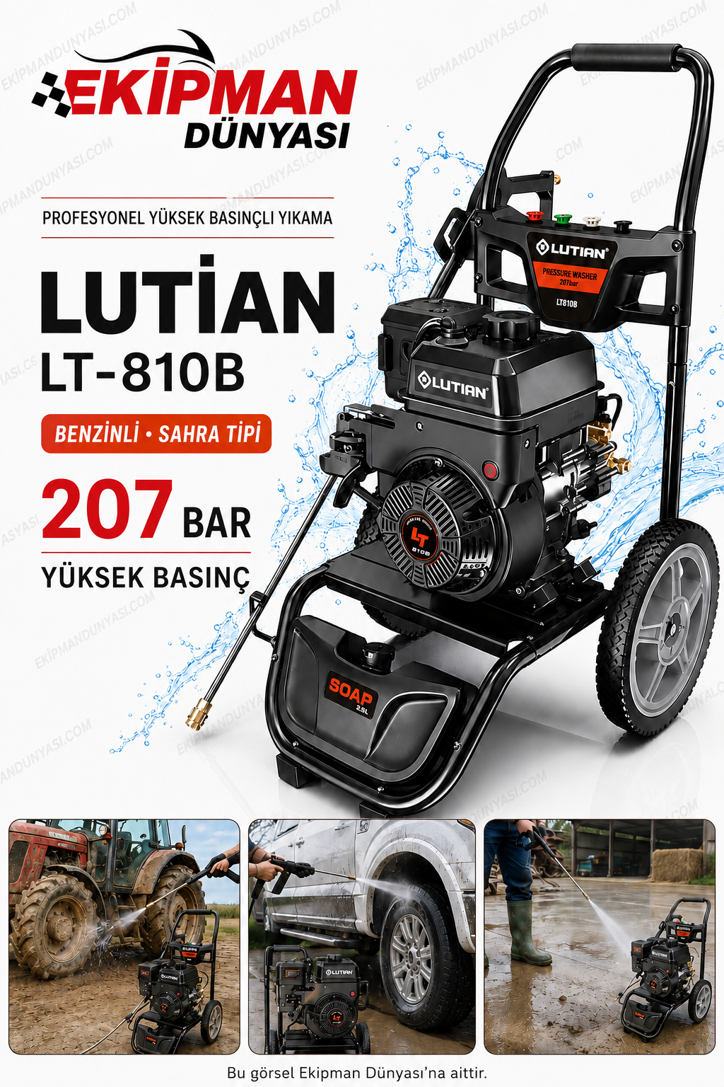 Lutian LT-810B 207 Bar Benzinli Sahra Tipi Profesyonel Basınçlı Yıkama Makinesi