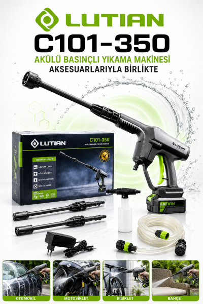Lutian LC101-350 Kömürsüz Akülü Basınçlı Yıkama Tabancası 40V 2.0AH