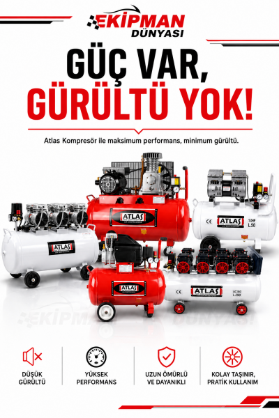 Attlas 200 Litre 3 HP Pistonlu Sesli Hava Kompresörü – Profesyonel ve Güçlü Performans